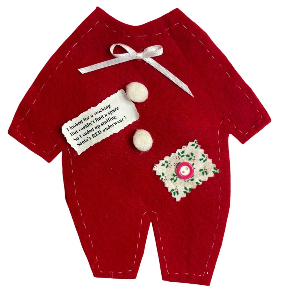 Red Felt Christmas Onesie Stocking Stuffer Ornament‎ Santa Underwear Gag Gift